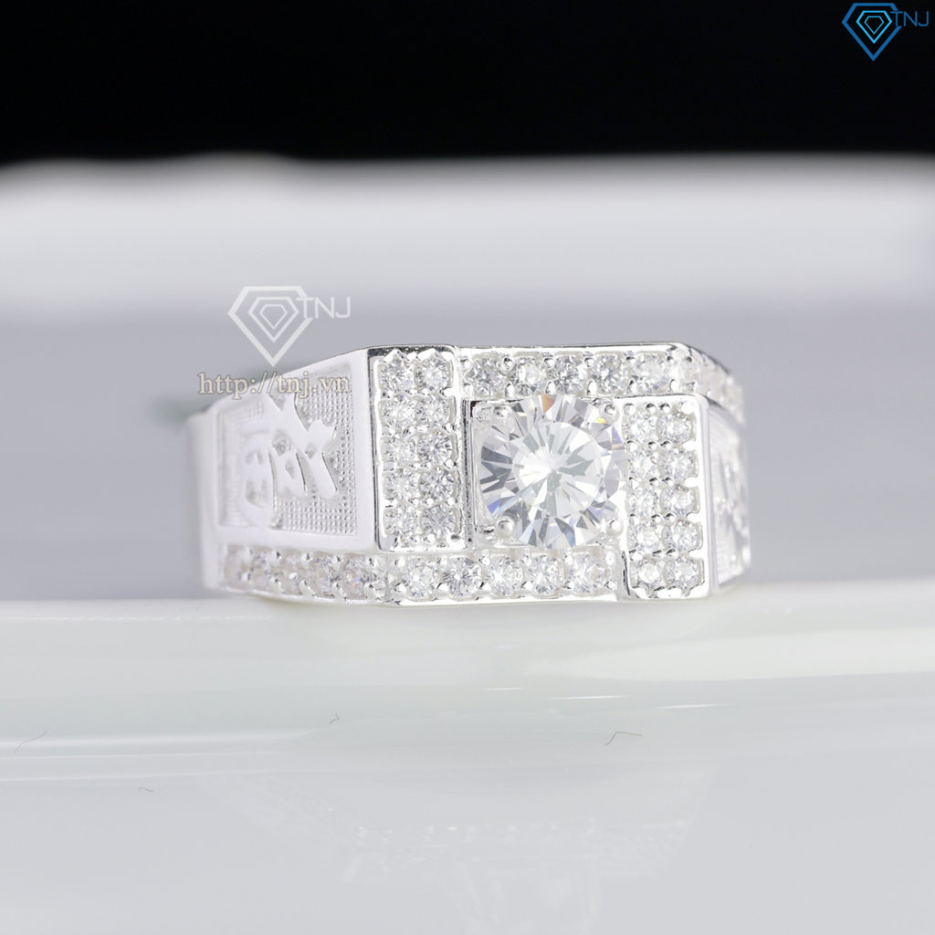 Nhẫn bạc nam chữ Phúc đính đá NNA0877