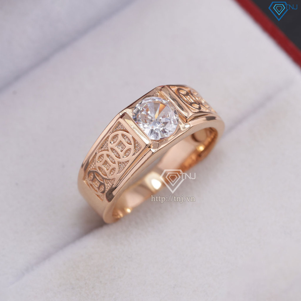 Nhẫn bạc nam xi mạ vàng hồng kim tiền bản nhỏ NNA0879-XH