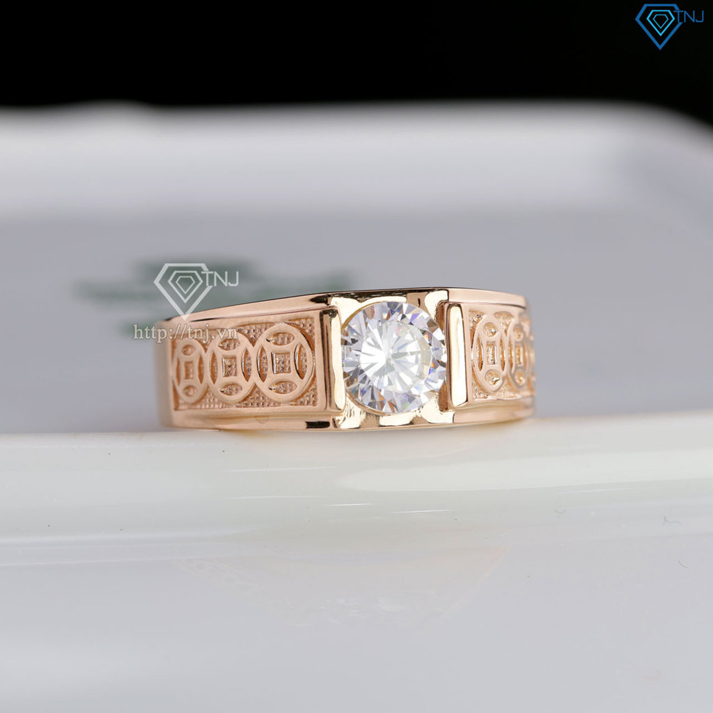 Nhẫn bạc nam xi mạ vàng hồng kim tiền bản nhỏ NNA0879-XH