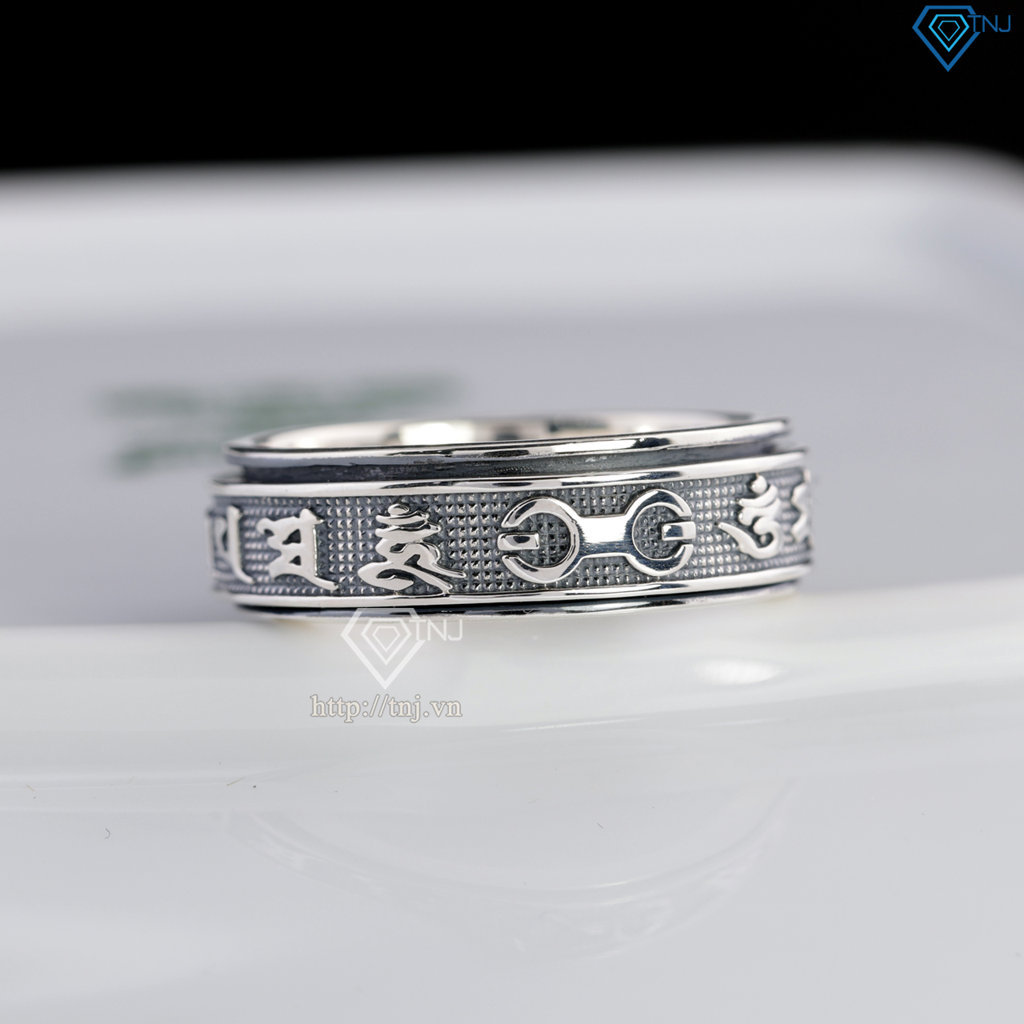 Nhẫn bạc nam Om Mani Padme Hum xoay bản nhỏ xi thái NNA0883