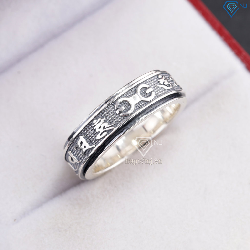 Nhẫn bạc nam Om Mani Padme Hum xoay bản nhỏ xi thái NNA0883