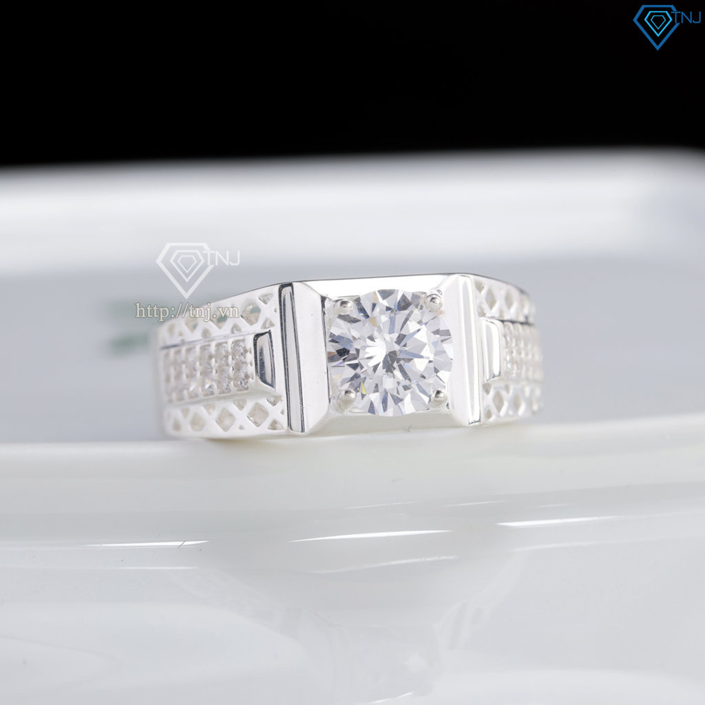 Nhẫn nam bạc bản nhỏ đơn giản đính đá NNA0888