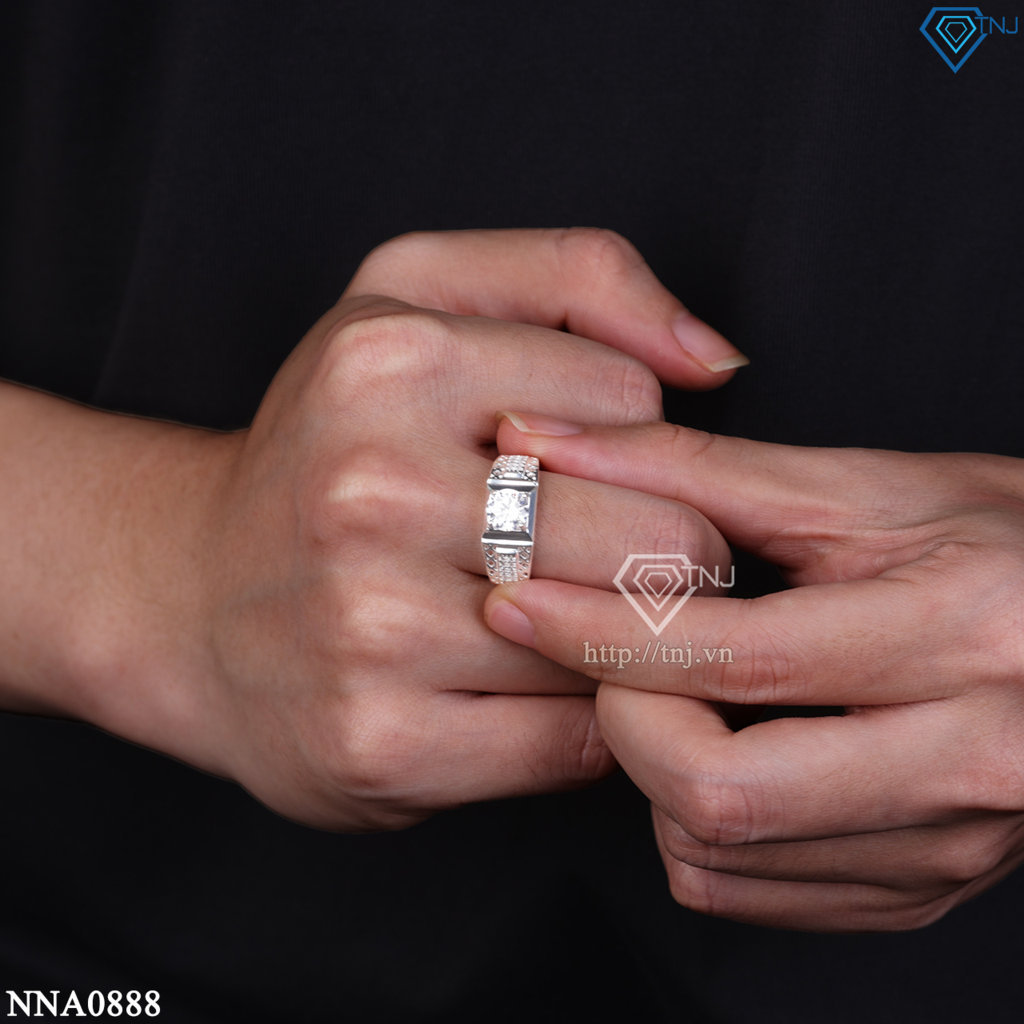 Nhẫn nam bạc bản nhỏ đơn giản đính đá NNA0888