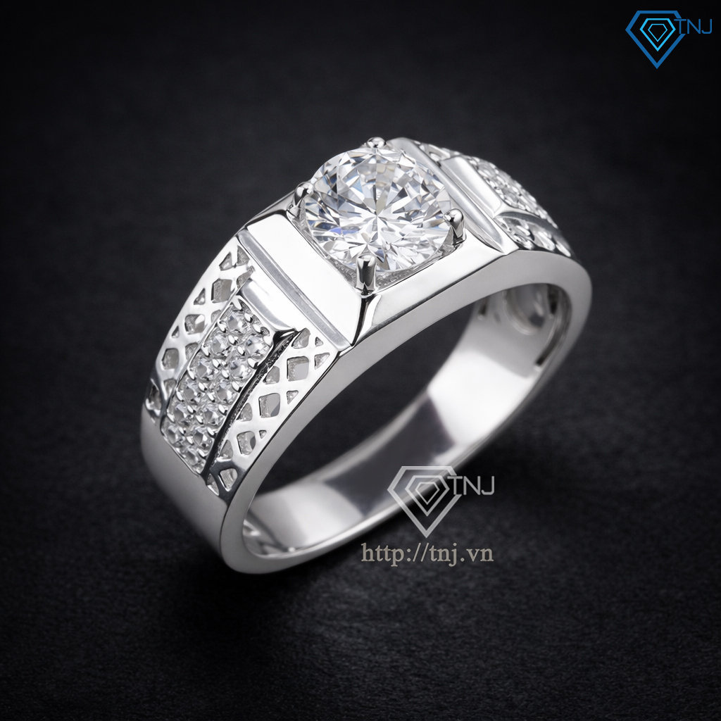 Nhẫn nam bạc bản nhỏ đơn giản đính đá NNA0888