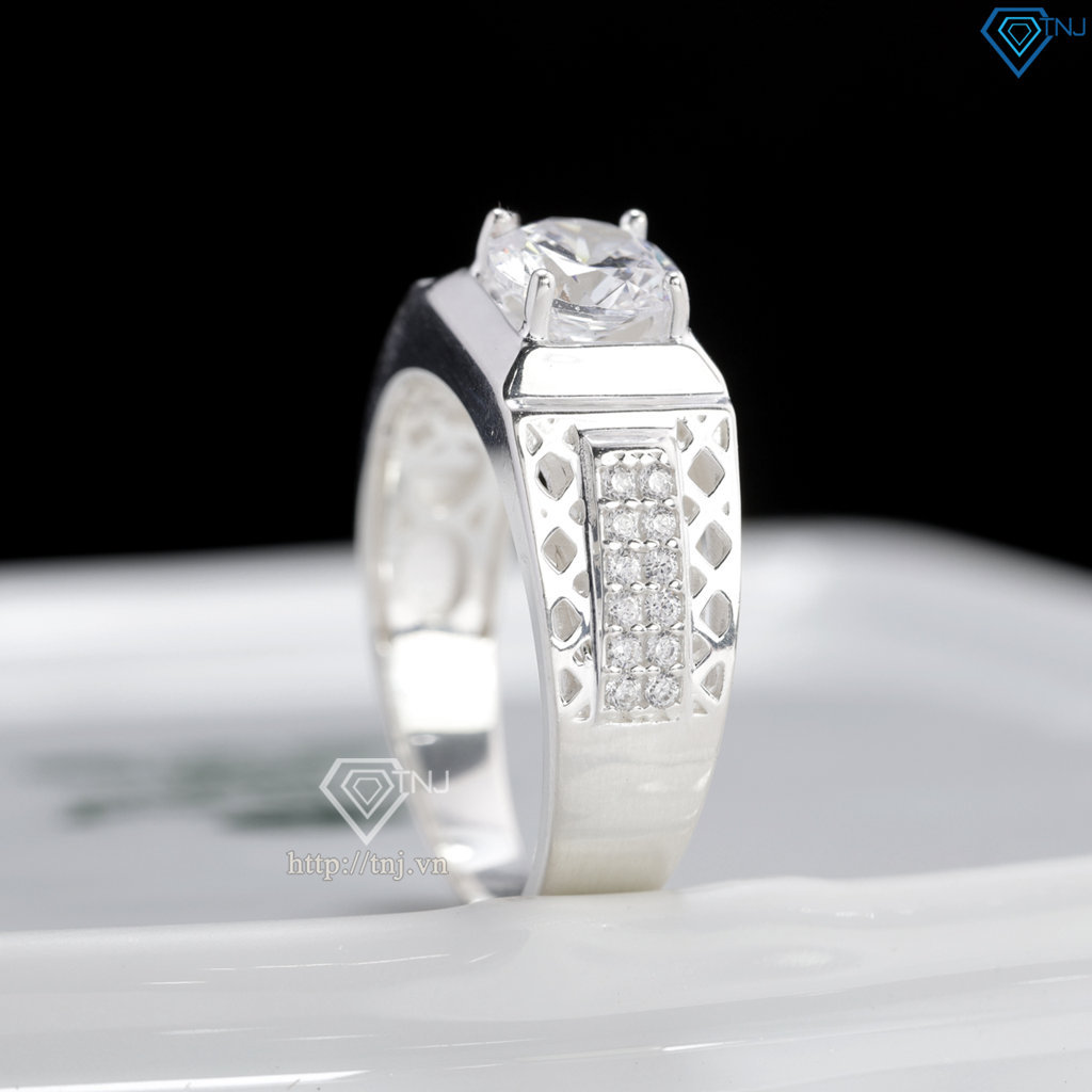 Nhẫn nam bạc bản nhỏ đơn giản đính đá NNA0888