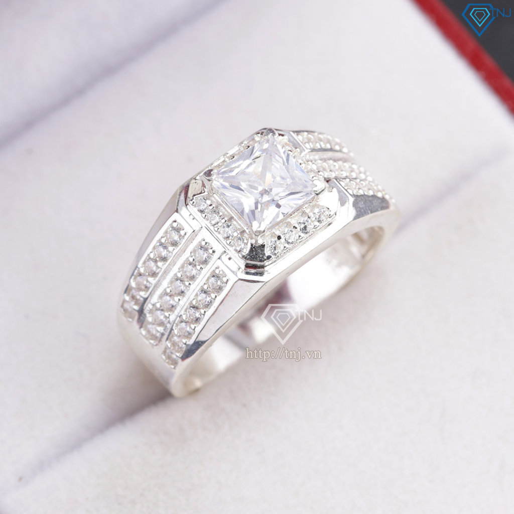 Nhẫn nam bạc mặt đá vuông đẹp NNA0891