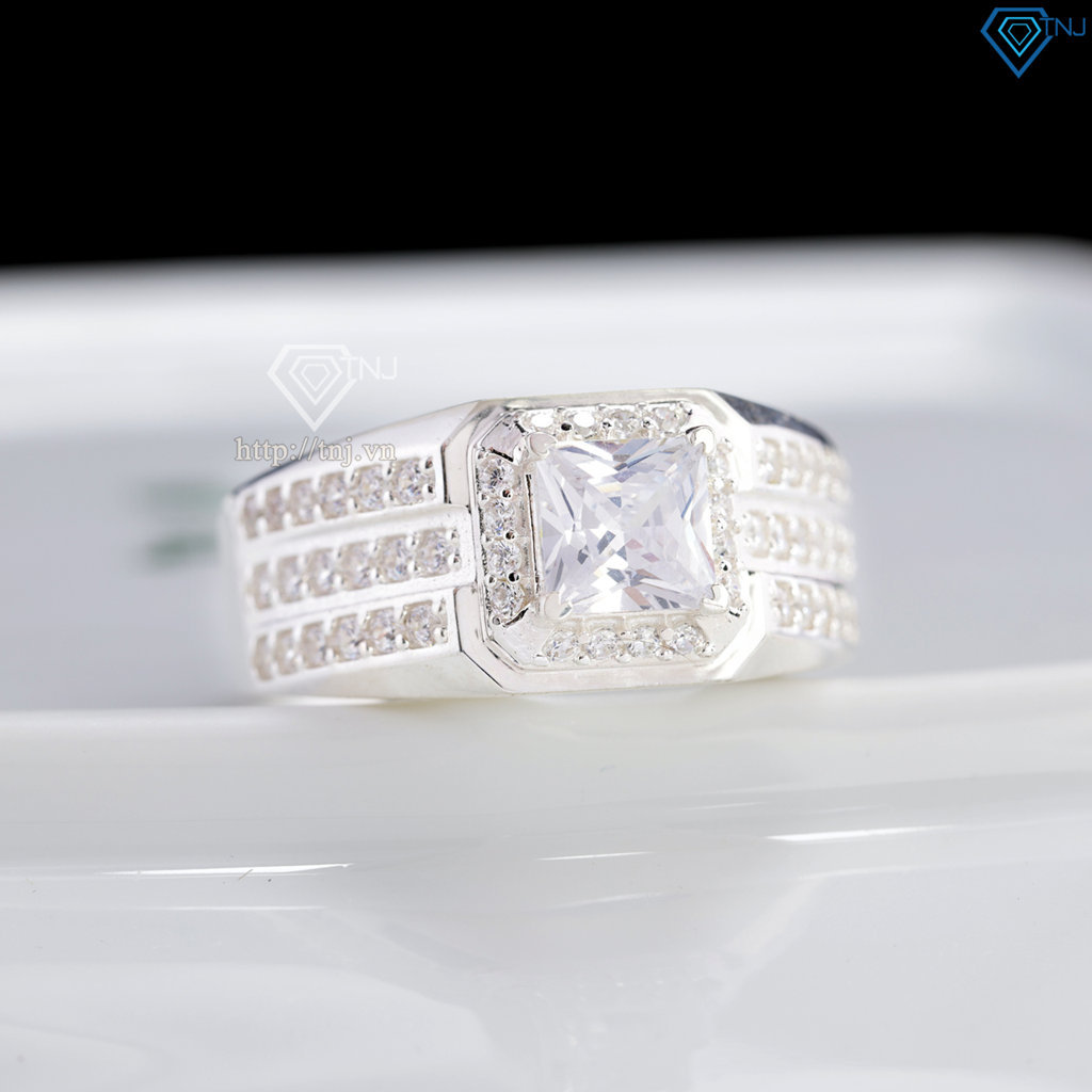 Nhẫn nam bạc mặt đá vuông đẹp NNA0891