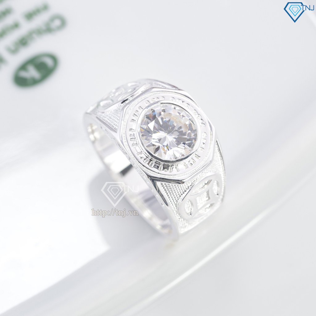 Nhẫn bạc nam hình kim tiền đính đá NNA0895