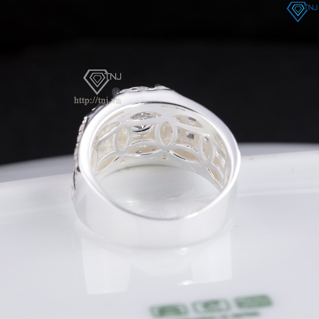 Nhẫn nam bạc 925 cách điệu đính đá đẹp NNA0898