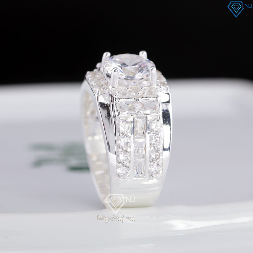 Nhẫn nam bạc 925 cách điệu đính đá đẹp NNA0898