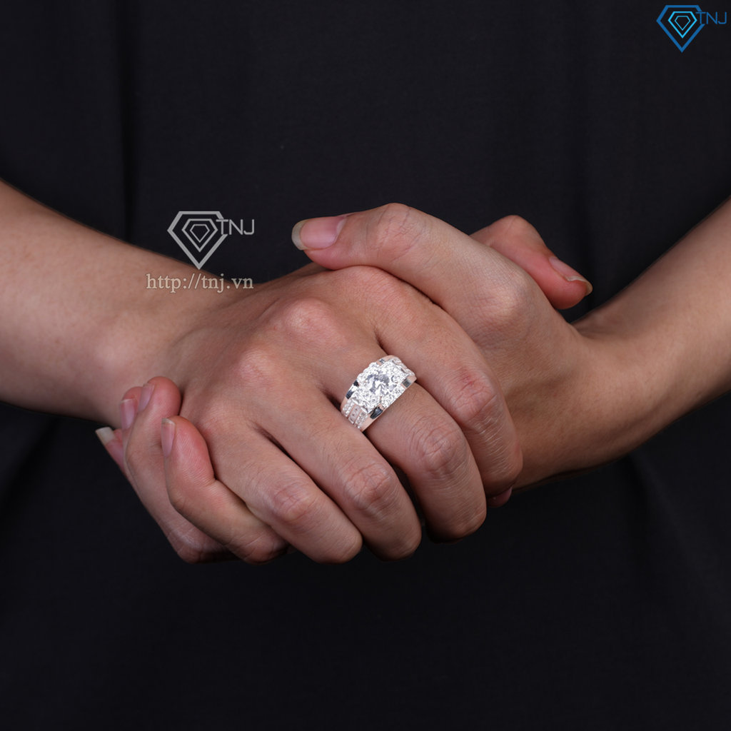 Nhẫn nam bạc 925 cách điệu đính đá đẹp NNA0898
