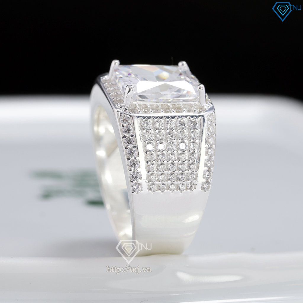 Nhẫn nam bạc 925 đính đá chữ nhật đẹp NNA0905