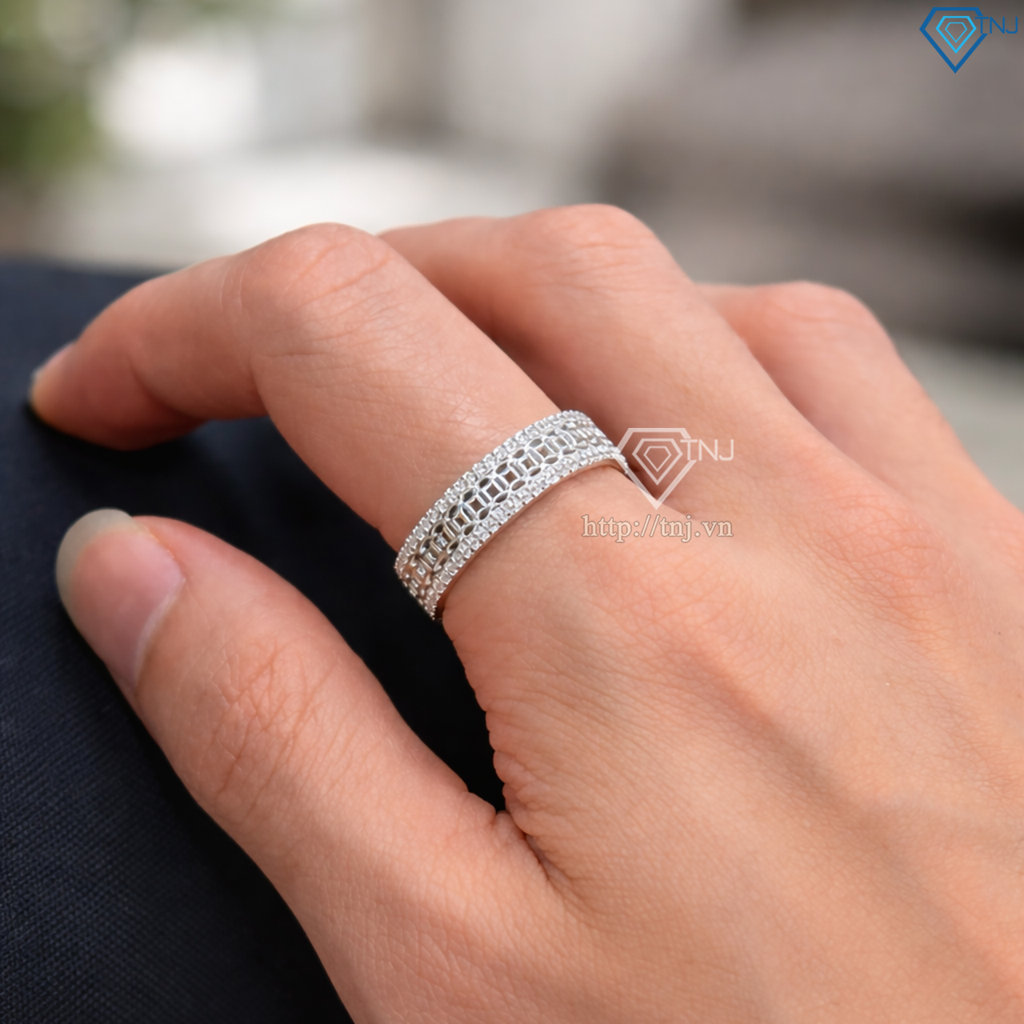 Nhẫn nam kim tiền bằng bạc bản nhỏ NNA0906