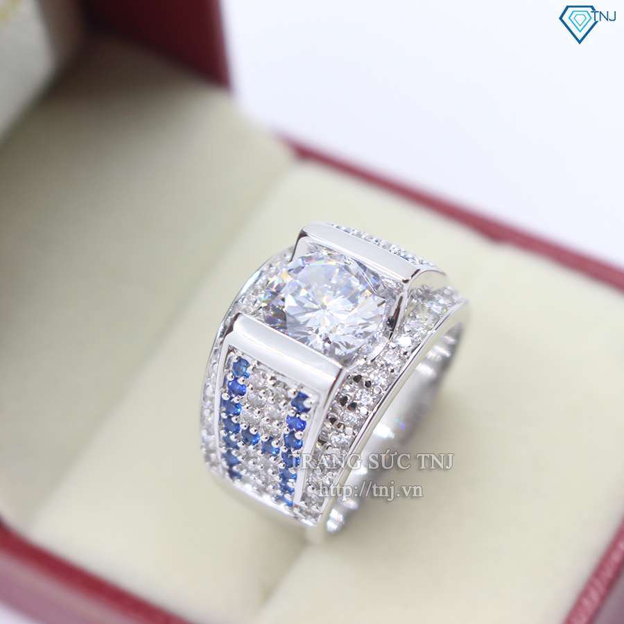 nhẫn bạc nam đẹp đính đá xanh đá trắng NNA0063