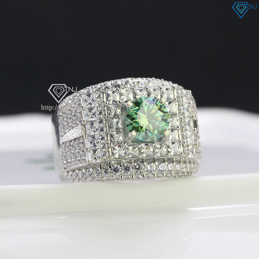 Nhẫn bạc nam đính kim cương nhân tạo xanh 7.0mm xi bạch kim - Kiểm định GRA NNAM0016