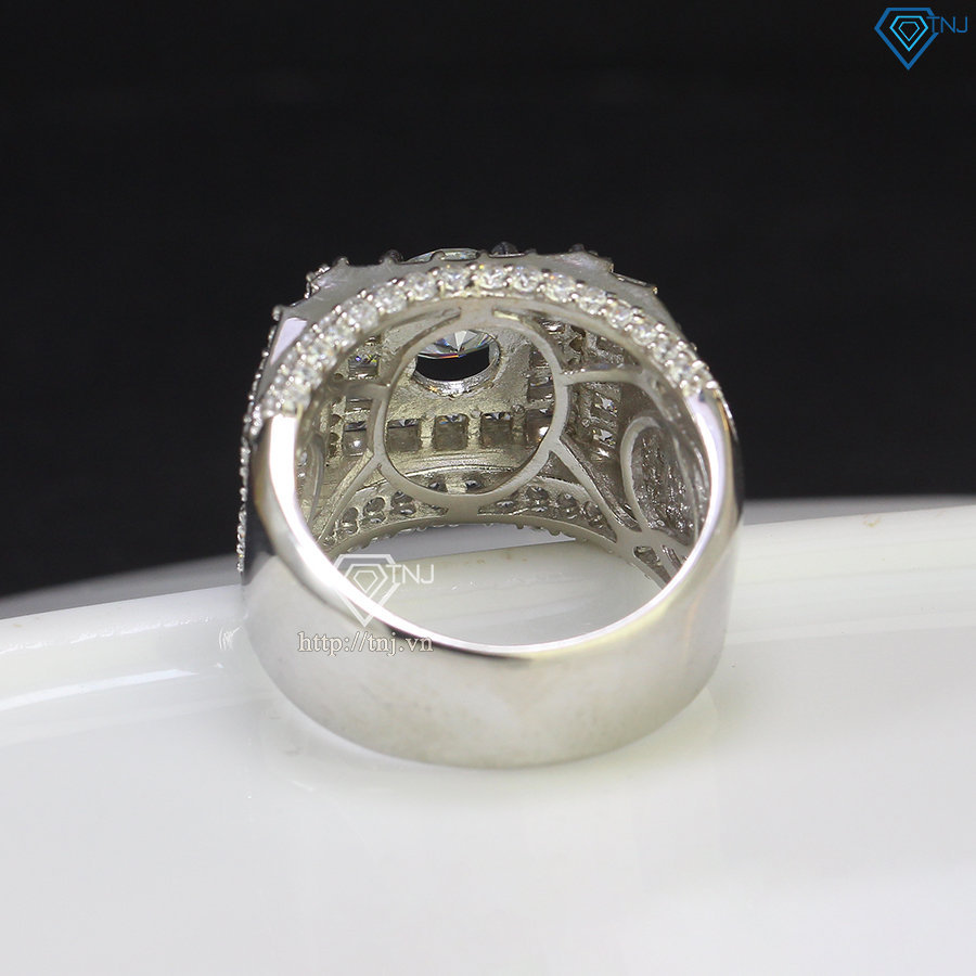 Nhẫn bạc nam đính kim cương nhân tạo 7.0mm xi bạch kim NNAM0016
