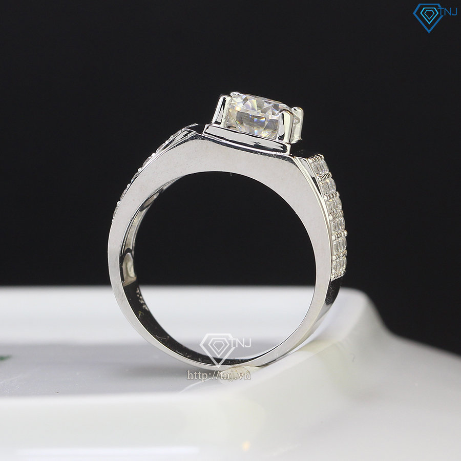 Nhẫn bạc nam đính kim cương Moissanite 8.0mm - Kiểm định GRA NNAM0038