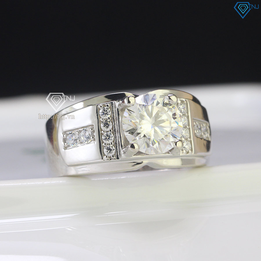 Nhẫn bạc nam đơn giản đính kim cương Moissanite 8.0mm - Kiểm định GRA NNAM0055