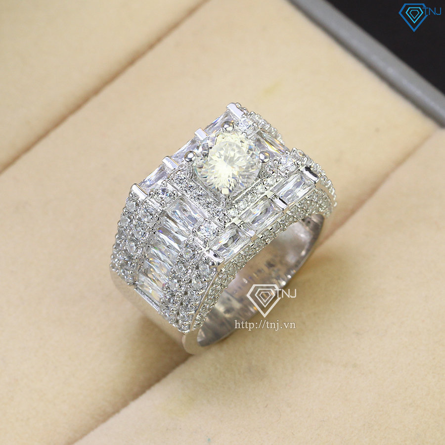 Nhẫn nam bạc đính kim cương Moissanite 7.0mm 161 giác cắt - Kiểm định GRA NNAM0056