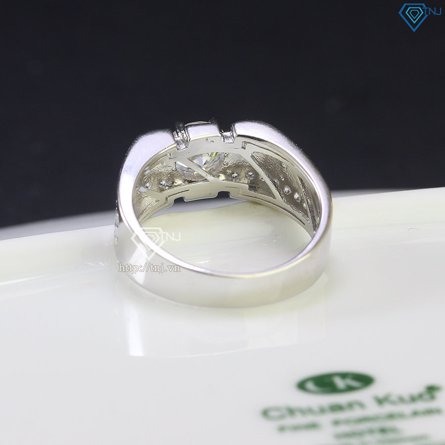 Nhẫn bạc nam đơn giản đính kim cương Moissanite 6.5mm - Kiểm định GRA NNAM0060