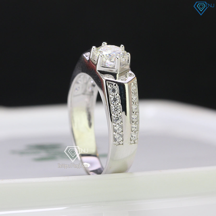 Nhẫn bạc nam Moissanite giá rẻ đính kim cương 6.0mm - Kiểm định GRA NNAM0078