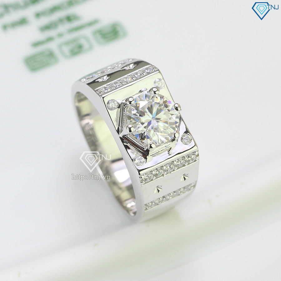 Nhẫn bạc nam xi bạch kim đính kim cương nhân tạo 7.0mm - Kiểm định GRA NNAM0081