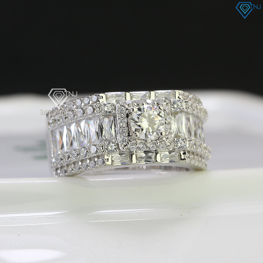 Nhẫn bạc nam cao cấp đính kim cương Moissanite rẻ 5.0mm - Kiểm định GRA NNAM0086
