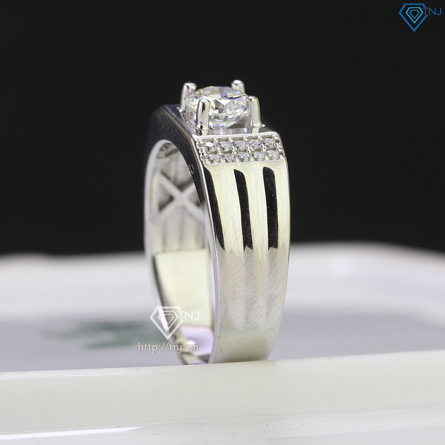 Nhẫn bạc nam đơn giản đính kim cương Moissanite 6.0mm - Kiểm định GRA NNAM0092