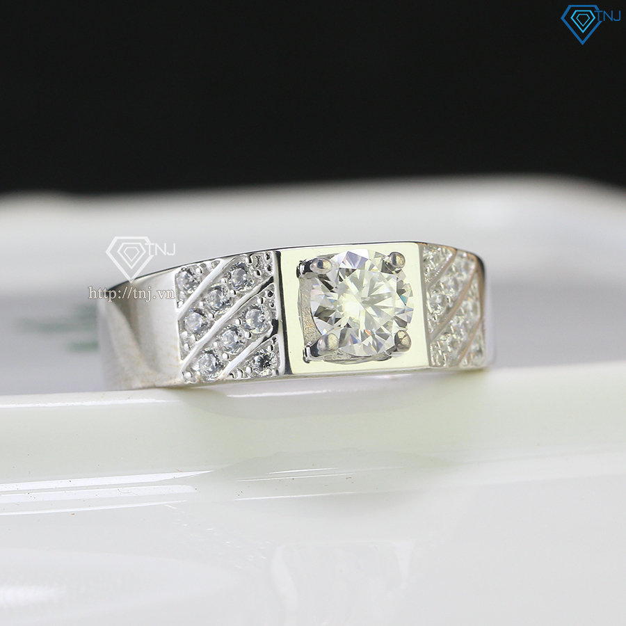 Nhẫn bạc nam bản nhỏ đính kim cương Moissanite 6.0mm - Kiểm định GRA NNAM0093