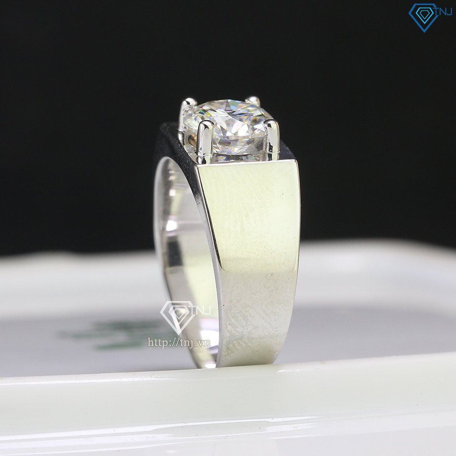 Nhẫn bạc nam đơn giản đính kim cương Moissanite 8.0mm - Kiểm định GRA NNAM0095