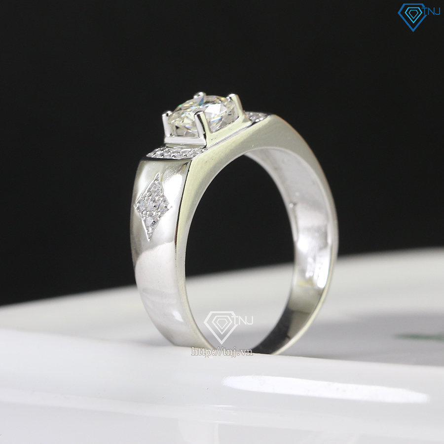 Nhẫn bạc nam đơn giản đính kim cương Moissanite 6.0mm - Kiểm định GRA NNAM0097