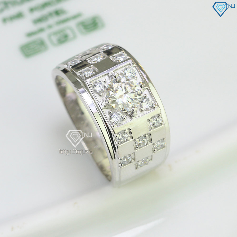Nhẫn bạc nam cách điệu đính kim cương Moissanite 6.0mm - Kiểm định GRA NNAM0098
