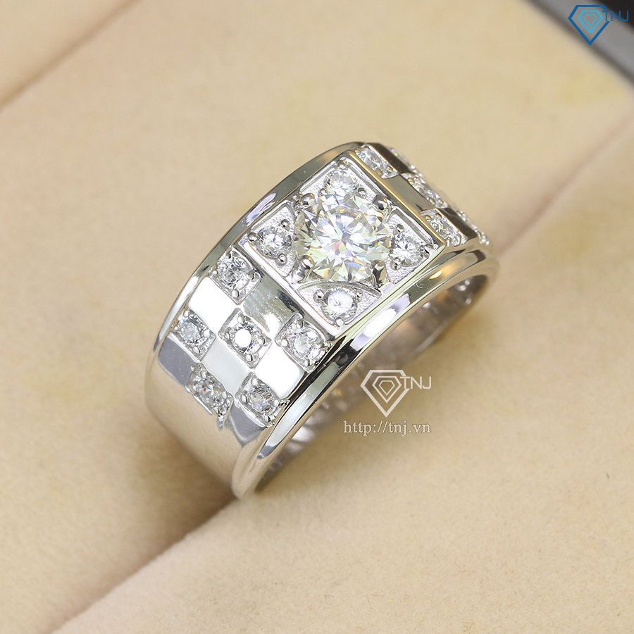 Nhẫn bạc nam cách điệu đính kim cương Moissanite 6.0mm - Kiểm định GRA NNAM0098