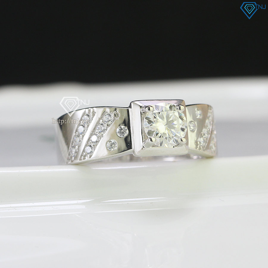 Nhẫn bạc nam giá rẻ đính kim cương Moissanite 6.0mm - Kiểm định GRA NNAM0100