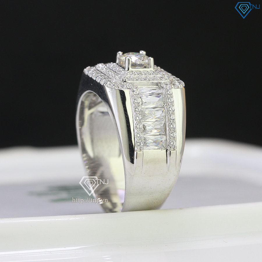 Nhẫn bạc nam cao cấp đính kim cương Moissanite rẻ 5.0mm - Kiểm định GRA NNAM0101