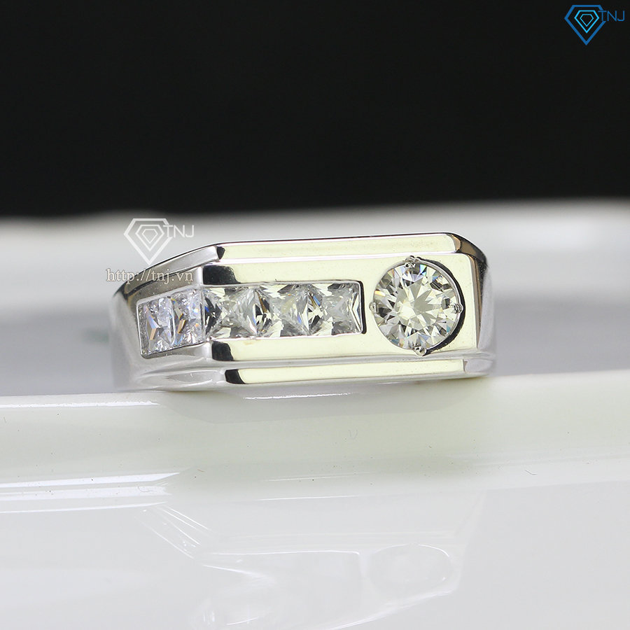 Nhẫn bạc nam cách điệu đính kim cương Moissanite rẻ 5.0mm - Kiểm định GRA NNAM0102