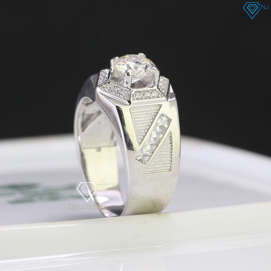 Nhẫn bạc nam mặt lục giác đính kim cương Moissanite đẹp 7.0mm - Kiểm định GRA NNAM0103