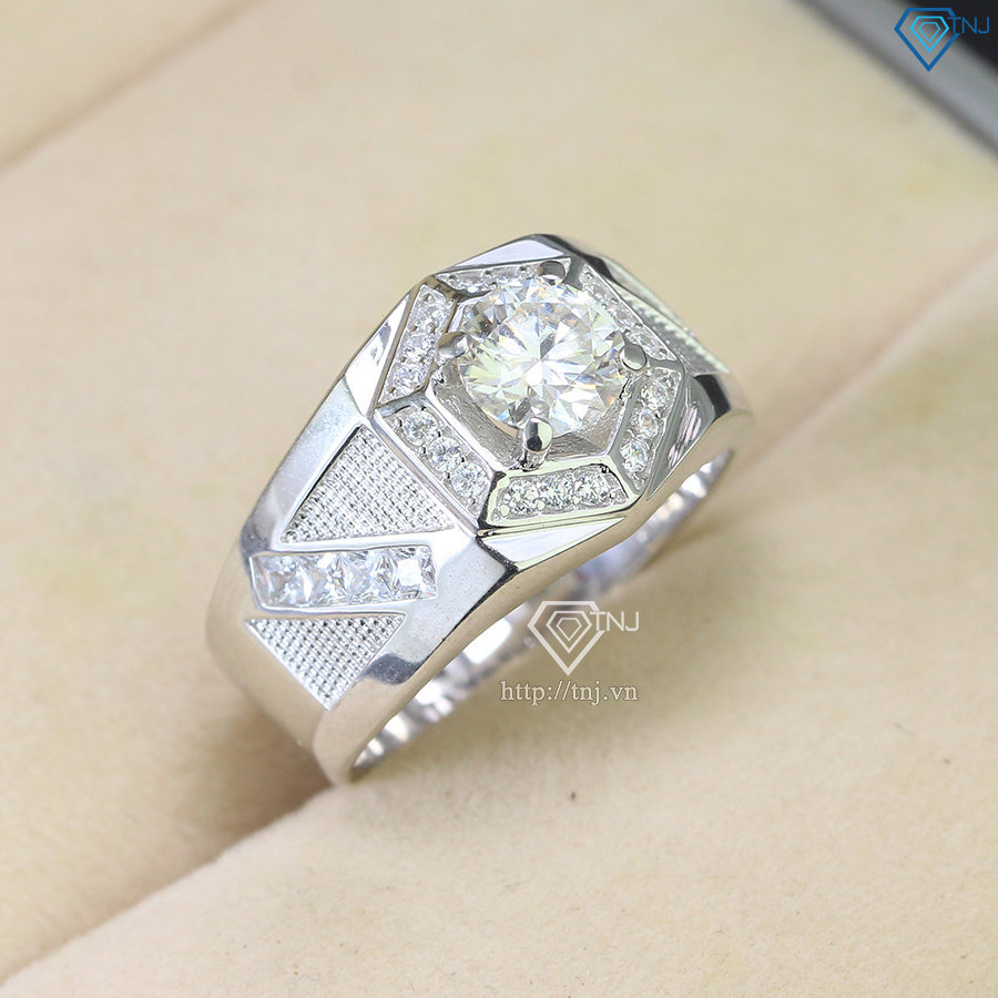 Nhẫn bạc nam mặt lục giác đính kim cương Moissanite đẹp 7.0mm - Kiểm định GRA NNAM0103