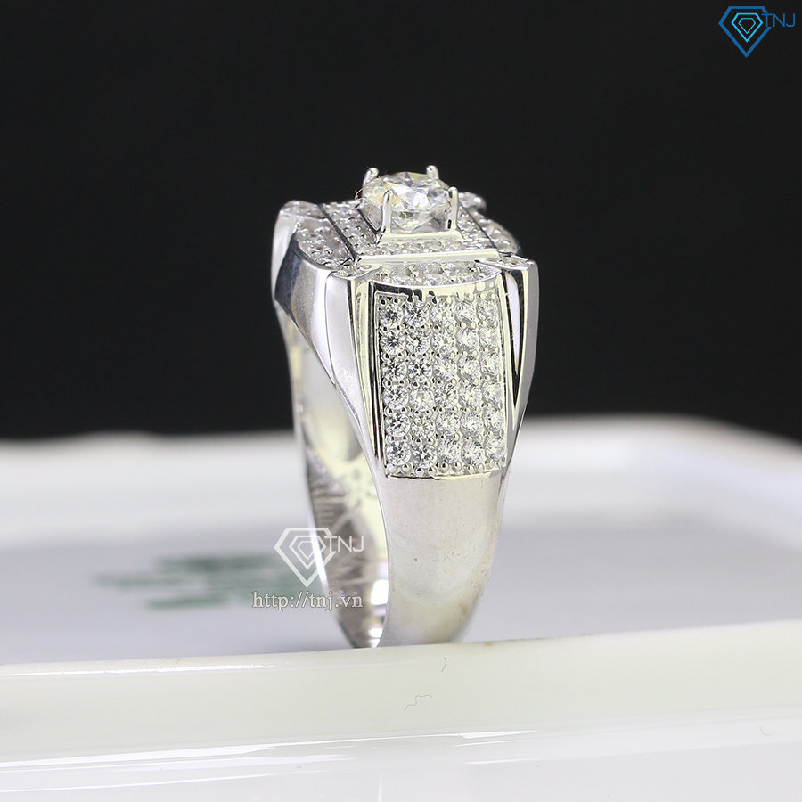 Nhẫn bạc nam cao cấp đính kim cương Moissanite rẻ 5.0mm - Kiểm định GRA NNAM0108