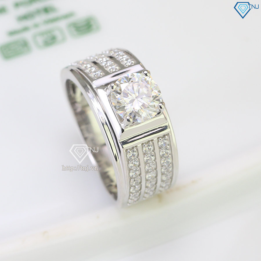 Nhẫn bạc nam đẹp đính kim cương Moissanite 7.0mm - Kiểm định GRA NNAM0112