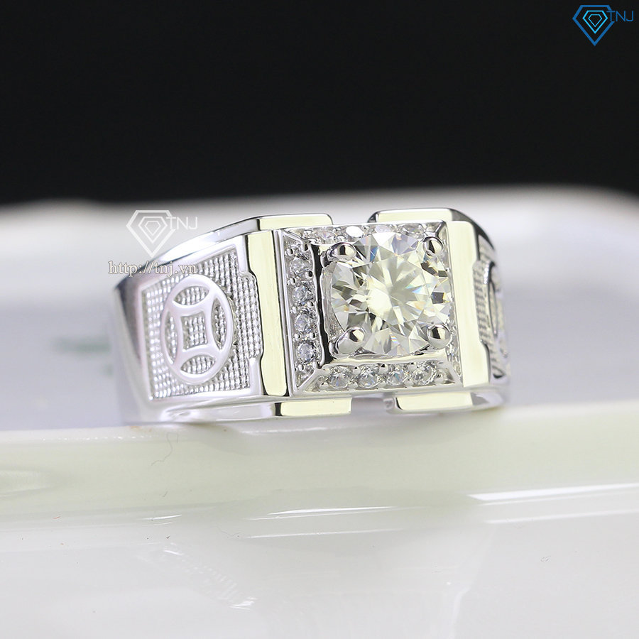 Nhẫn bạc nam kim tiền đính kim cương Moissanite 7.0mm - Kiểm định GRA NNAM0115