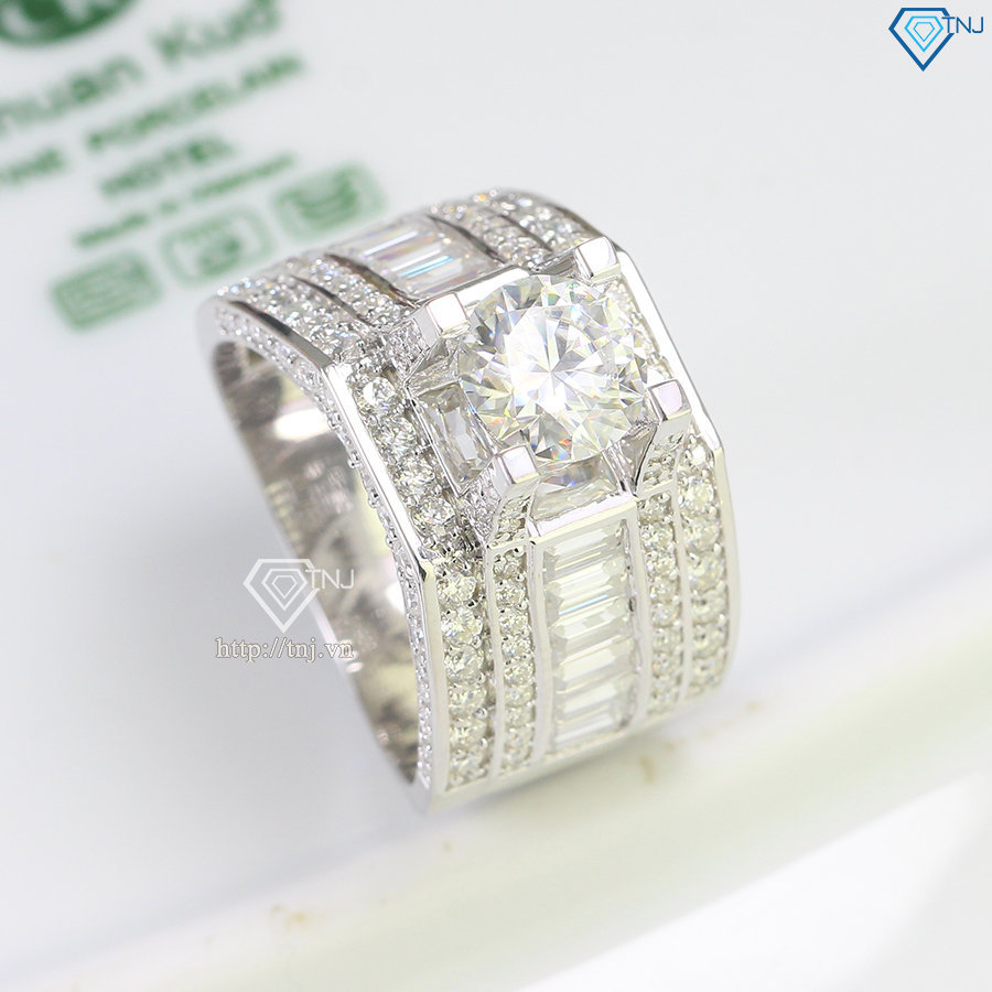 Nhẫn nam đẹp đính full kim cương Moissanite 7.5mm - Kiểm định GRA NNAM0116