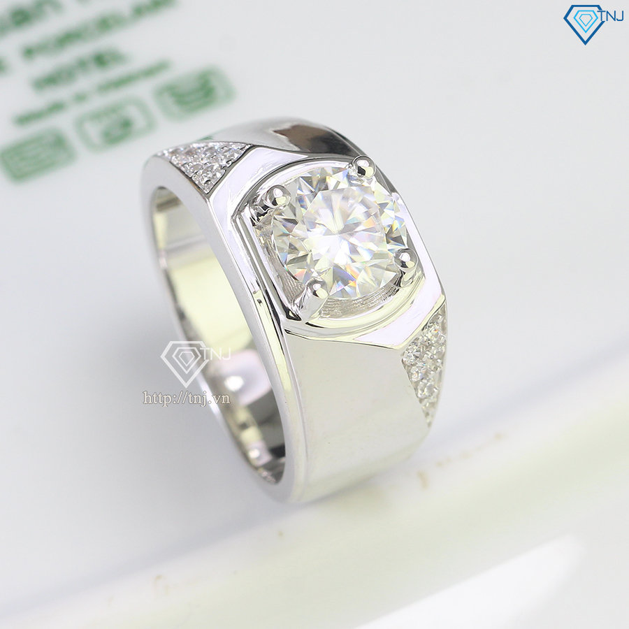 Nhẫn bạc nam đơn giản đính kim cương Moissanite 8.0mm - Kiểm định GRA NNAM0117