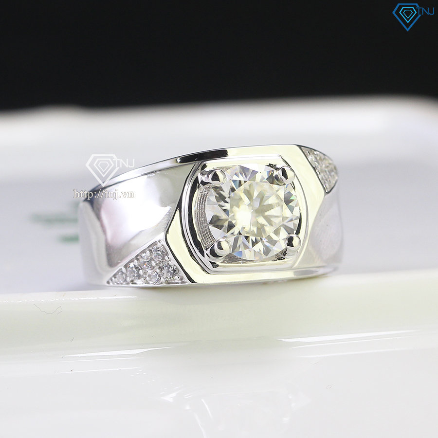 Nhẫn bạc nam đơn giản đính kim cương Moissanite 8.0mm - Kiểm định GRA NNAM0117
