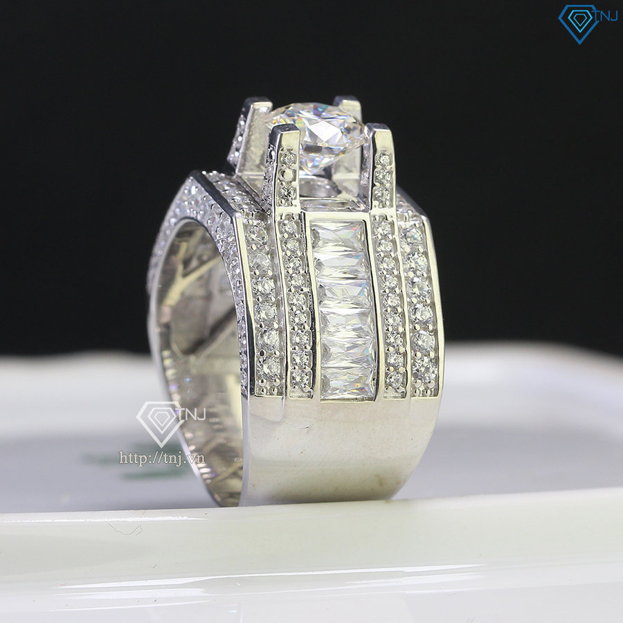 Nhẫn nam bạc cao cấp đính đá chủ kim cương Moissanite 7.5mm - Kiểm định GRA NNAM0119
