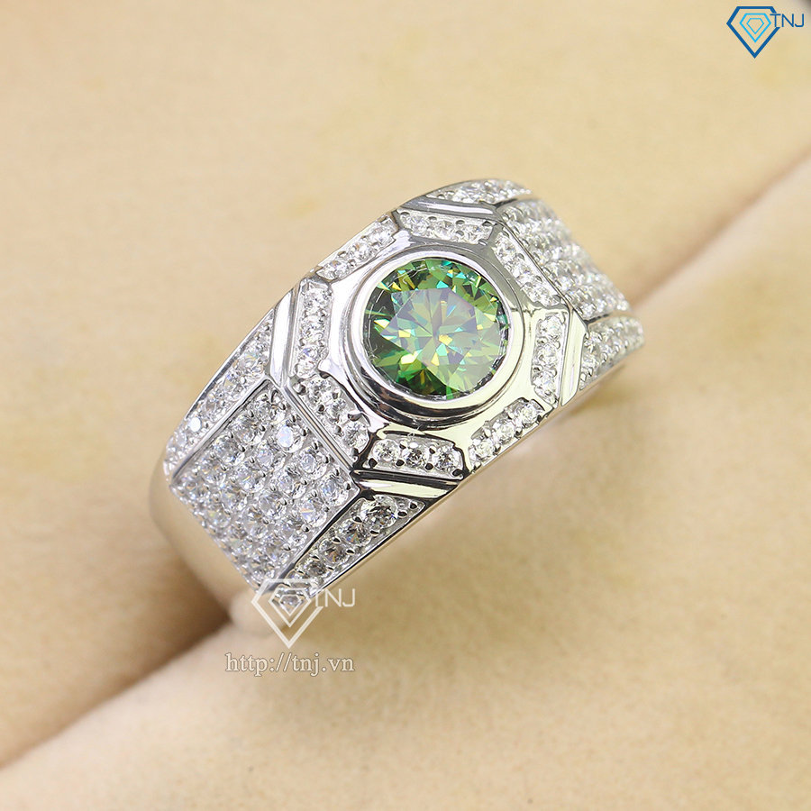 Nhẫn nam kim cương Moissanite chìm xanh 7.0mm - Kiểm định GRA NNAM0125