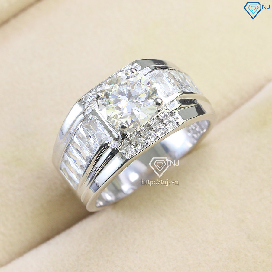 Nhẫn bạc nam cao cấp đính kim cương Moissanite 8.0mm - Kiểm định GRA NNAM0131