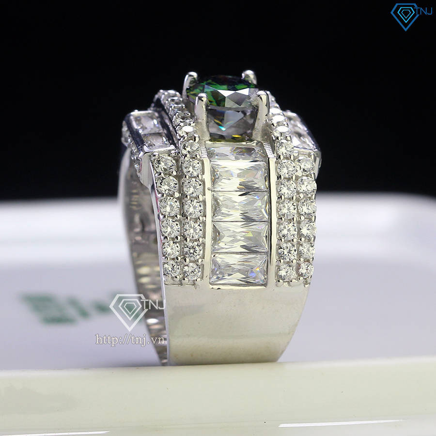 Nhẫn nam cao cấp đính kim cương Moissanite xanh 7.0mm - Kiểm định GRA NNAM0145