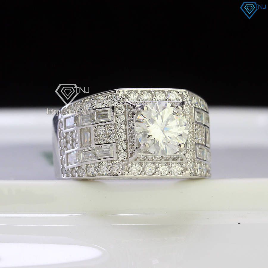 Nhẫn bạc nam chữ H đính full kim cương Moissanite 8.0mm - Kiểm định GRA NNAM0151
