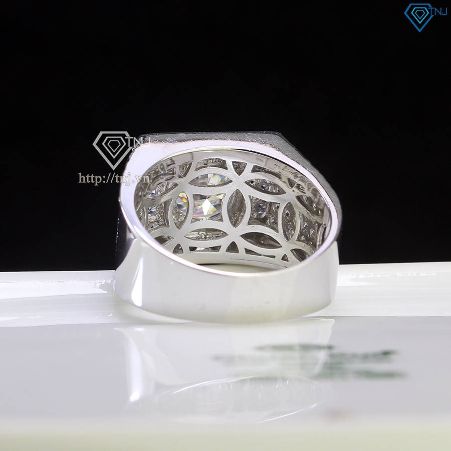 Nhẫn bạc nam mặt cách điệu đính kim cương Moissanite 8.0mm - Kiểm định GRA NNAM0158